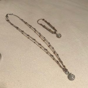 Silver and gold long necklace and bracelet set